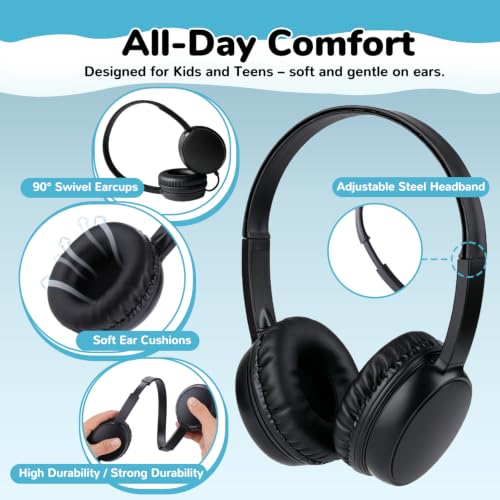 2 Pack Kids Headphones with Microphone for Classroom School, Durable Wired On-Ear Headset Class Set for Students Tablet Laptop PC & Boys Girls (HY30, 2Black)