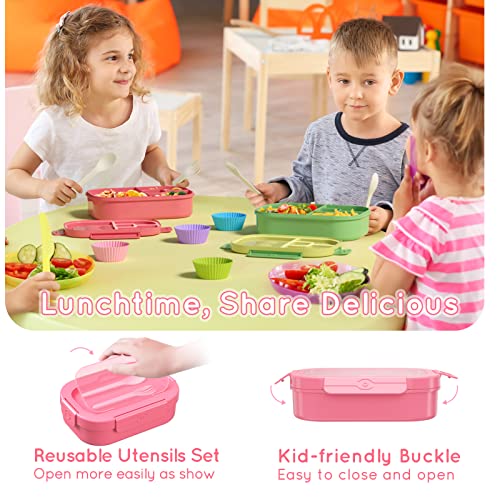 Bento Box, 44oz 4 Compartment Lunch Container with Cutlery for Kid/Adult/Toddler, Leak Proof, Microwave/Dishwasher/Refrigerator Safe, BPA Free (Pink) - color: Pink