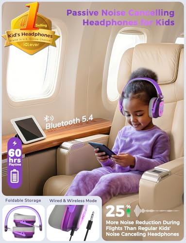 iClever Noise Cancelling Headphones for Kids Adults, Bluetooth Ear Protection with 60H Play Time, Safe Volume 80dBA, Noise Reduction Headphones for Autism Fireworks/Monster Truck, FOCUS - color: Purple