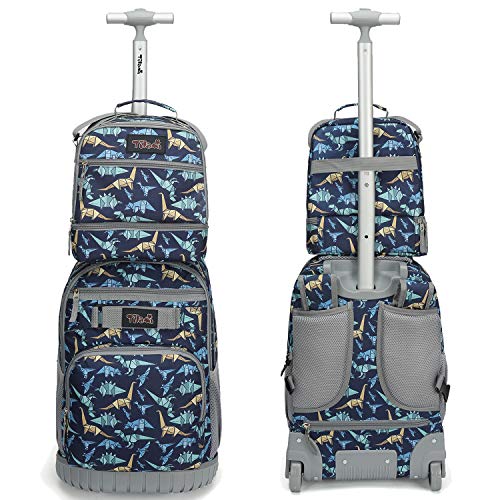 Tilami Rolling Backpack 19 inch with Lunch Bag Wheeled Laptop Backpack, Dinosaur - color: Dinosaur