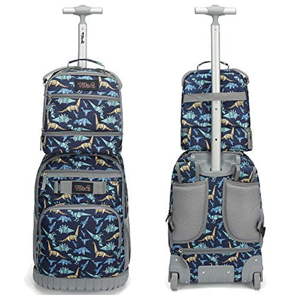 Tilami Rolling Backpack 19 inch with Lunch Bag Wheeled Laptop Backpack, Dinosaur - color: Dinosaur
