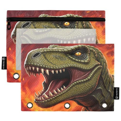 Gredecor 3 Ring Binder Pencil Pouch, Olive Green T-rex Dinosaur Zippered Pen Case Pouches with Clear Window, 2 Pack Stylish Office & School Supplie - color: Olive Green T-rex Dinosaur