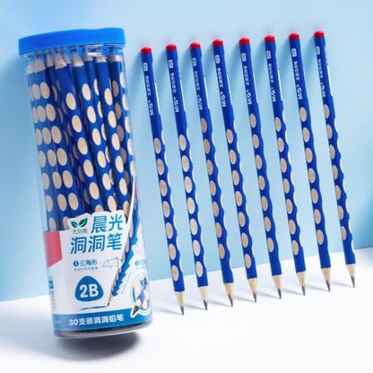 M&G 30pcs Triangular Pencils, 2B Pencils with Grip Correction, Wooden Graphite Pencils, Pre-Sharpened Break-Resistant, Suitable for Writing, Drawing, and Sketching - style: 30pcs Blue 2B