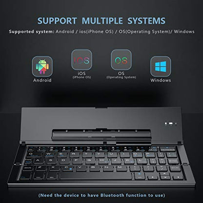 Geyes Foldable Bluetooth Keyboard, Wireless Tri-System Bluetooth Foldable Keyboard for Phones and Tablets(Black) - color: Black