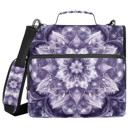 Mandala Zipper Binder with Shoulder Strap, 500 Sheets Capacity, Multiple Pockets 1.5Inch 3 Ring Zipper Binder - color: Mandala
