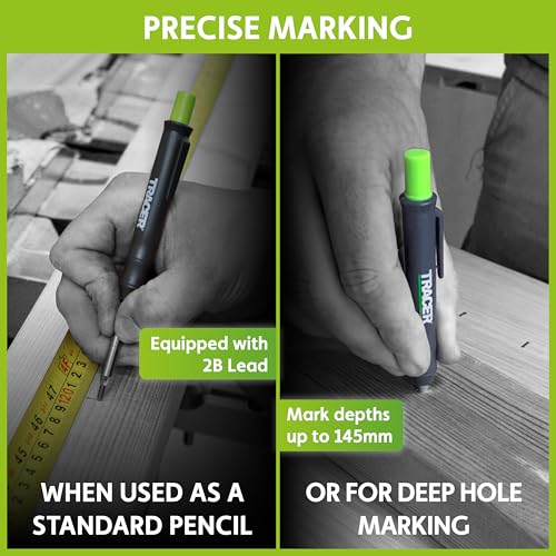 Tracer Complete Deep Hole Marking Kit - Includes Double-Tipped Long Head Deep Hole Permanent Marker and Deep Hole Construction Pencil with 6 Replacement Lead Dispenser Site Holster - style: 3pc Set