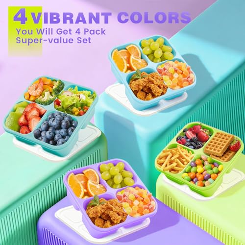 4 Pack Snack Containers Bento Box Adult Lunch Box,Meal Prep Container, Reusable Food Storage lunch Containers Stackable for Work, Travel and Gym (Blue, Green, Purple, Grass Green) - color: Blue, Green, Purple, Grass Green