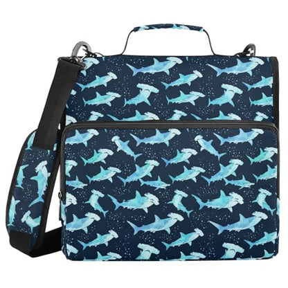 Hammerhead Shark 3 D-Ring 2 inch Zipper Binder Bag with Shoulder Strap, Multi-Pocket Portfolio Organizer Case for 13 Inch Laptop Middle School