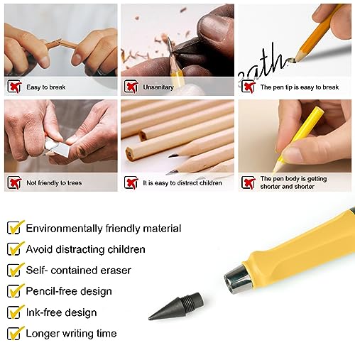 Ainiv Inkless Pencil Forever Pencil, 6 Sets Infinity Pencil Everlasting Pencil with Eraser, Reusable Infinite Pencil with Extra 6 Replaceable Nibs, Endless Pencil for Home Office School Supplies - color: 6 Sets Multicolor