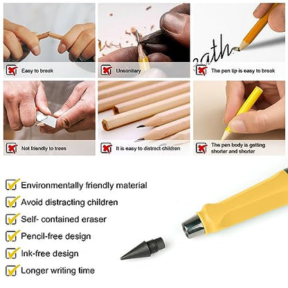 Ainiv Inkless Pencil Forever Pencil, 6 Sets Infinity Pencil Everlasting Pencil with Eraser, Reusable Infinite Pencil with Extra 6 Replaceable Nibs, Endless Pencil for Home Office School Supplies - color: 6 Sets Multicolor