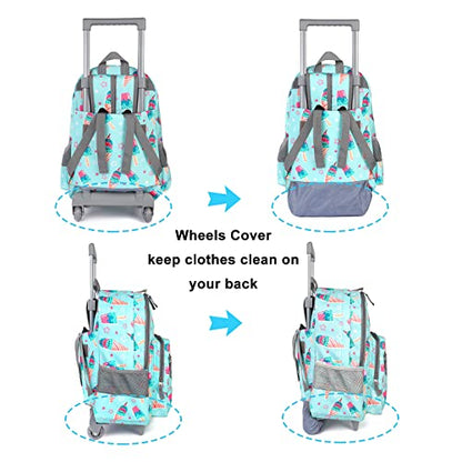 Tilami Rolling Backpack 18 inch Double Handle Wheeled Boys Girls Travel School Children Luggage Toddler Trip, Icecream Green - color: Icecream Green