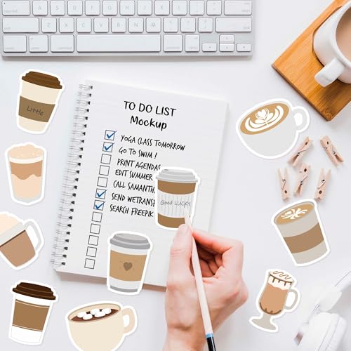 Xqumoi 30 Pack Coffee Cup Sticky Notes - Funny Self Sticky Notepads Writing Memo Pads for Coffee Lover Office School Supplies Student Kids Gift Class Reward Birthday Party Favors Goodies Bag Fillers - style: Coffee Cup (Style 2)
