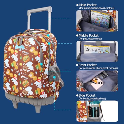 seastig Rolling Backpack 18in Double Handle Backpack Kids Wheeled Backpack Roller Backpack with Lunch Bag Set Girls Boys - color: Hamburg