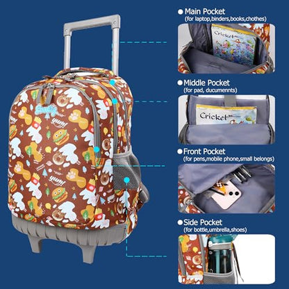 seastig Rolling Backpack 18in Double Handle Backpack Kids Wheeled Backpack Roller Backpack with Lunch Bag Set Girls Boys - color: Hamburg