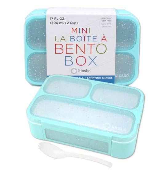 Small Snack Containers for Kids Toddlers - 3 Compartments (Set of 2) - Leak-Proof Reusable Boxes with Lids - BPA-Free Plastic Mini Bento Lunch Box - Holds 2 Cups Capacity (Pastel Blue+Teal Sparkle) - color: Pastel Blue + Teal Sparkle MINI 2pk