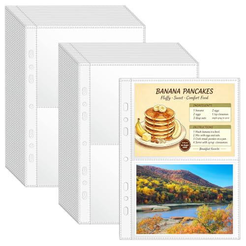 VOKOY 100 Pack Mini Sheet Protectors Fit 4"x6" Cards for 3 or 6 Ring Binder | 7 Holes 2 Pocket Heavy-Duty Recipe Card Sleeves,Refill Pages Crystal Clear Index Card Protectors for 8.5x9.5 Inch Binder - size: 6.9x8.5 Inch-2 Pocket, style: 100 Pack