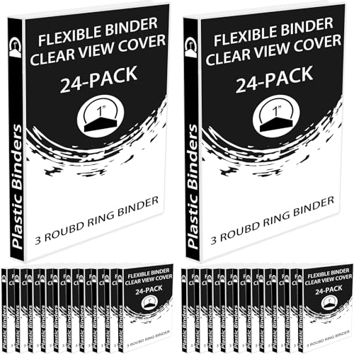 Fulmoon 24 Pcs 3 Ring Plastic Binders Bulk with 2 Pockets Flexible Binder with Transparent View Cover Plastic Binder for Home Office (1 Inch,Transparent) - color: Transparent, size: 1 Inch