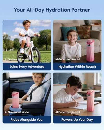 WATERH BOOST Kids Smart Water Bottle with Reminder & Tracker, 16oz | BPA-Free, Vacuum Insulated Stainless Steel, 24H Cold & 12H Hot, DIY Fridge Magnets, Rubber Base, Ideal for Travel & Camping - color: Pink Fade