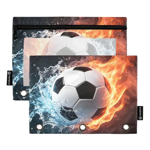 ALAZA Pencil Pouch for 3 Ring Binder, Fire Soccer Binder Pencil Pouches with Clear Window Zipper Pencil Case Cosmetic Bags for Office College Supplies, 2PCS - color: Color 232, size: one sizex2