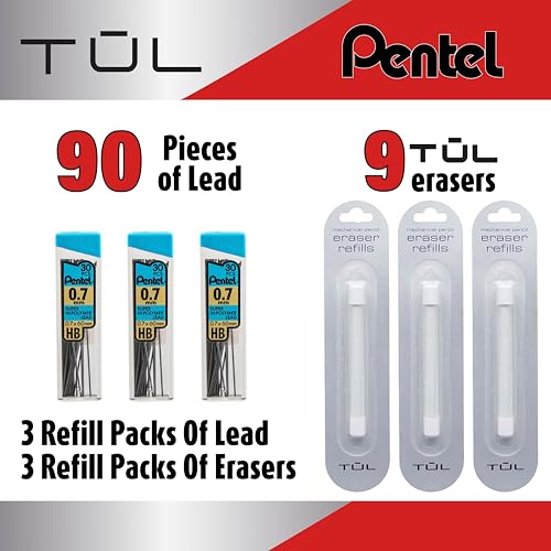 Mechanical Pencils Refill Set, Includes (3 Pack 9 Erasers), & Super Hi-Polymer 0.7 mm Lead Refills, 3 Pack Tubes, 90 Pieces Of Lead, (Refill Set) - style: Refill Set