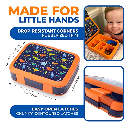 kinsho Bento Lunch Box with Insulated Bag, Water Bottle&Ice Pack Set for Kids Toddlers,5 Portion Sections, BPAFree Removable Tray, PreSchool Kid Toddler Daycare Lunches, Snack Container,Blue Dinosaur - color: Blue Dinosaur Set