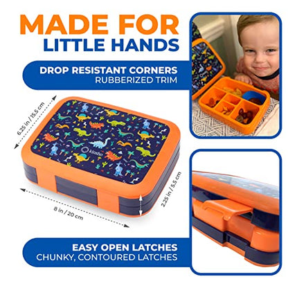kinsho Bento Lunch Box with Insulated Bag, Water Bottle&Ice Pack Set for Kids Toddlers,5 Portion Sections, BPAFree Removable Tray, PreSchool Kid Toddler Daycare Lunches, Snack Container,Blue Dinosaur - color: Blue Dinosaur Set