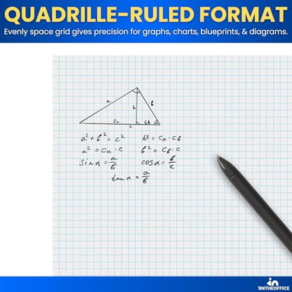 1InTheOffice Graph Paper Pad, Quadrille-Rule Glue Top Pads, Quadrille Rule (4 sq/in) White 8.5 x 11, 50 Sheets, 24 pack