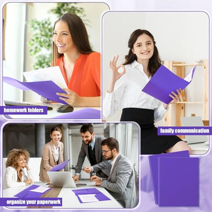 Gueevin 72 Pack Plastic Folder with Pockets, 2 Pocket Folders, Plastic Glossy Folders Fit Letter Size Paper, Heavy Duty Durable File Folder with Business Card for Home Office School (Purple) - color: Purple