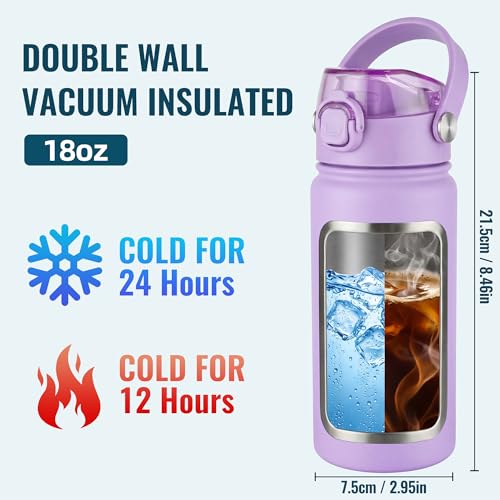 OLDLEY 18oz Insulated Water Bottle with 2-in-1 Straw & Chug Lid, Leakproof Stainless Steel Bottle, Cup Holder Friendly Vacuum Water Bottle for Travel, and School,Purple - color: Purple