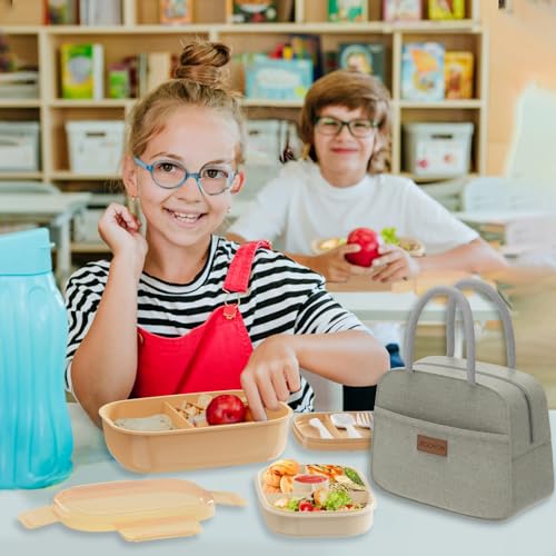 JBGOYON Leakproof Bento Box & Insulated Lunch Bag Set, 4-Piece, Khaki | 6-hour thermal retention, includes nested knife fork spoon, 2 reusable snack pouches, designed for adults and kids - color: Khaki