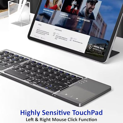 Slim Foldable Wireless Keyboard Compatible with Samsung Galaxy S25 S24 S23 S22 S21 S20/FE/+/Plus/Ultra Editions Z Flip6 Fold6/5/4/3/2 5G Includes TOUCHPAD Mouse /48H Use/560 Days Standby/Portable/Comp