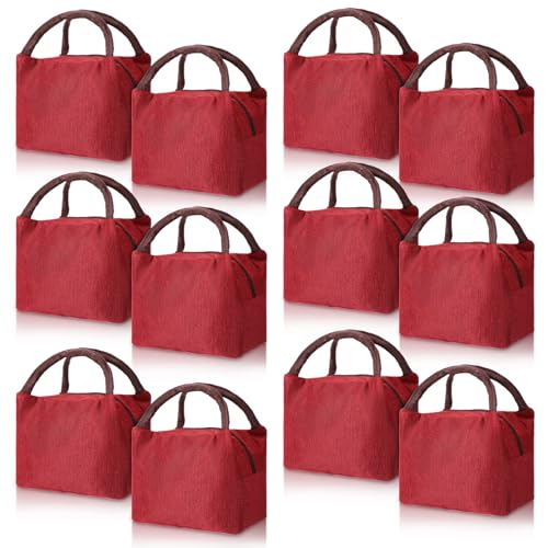 Chunful 12 Pcs Lunch Bags Bulk Reusable Insulated Lunch Box Bags with Aluminum Leakproof Tote for School Students Kids Women Men Children Adult Office Work Employees Travel - color: Wine Red