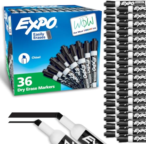 EXPO Dry Erase Markers Chisel Tip Black Low-Odor Perfect for Whiteboards Non-Porous Surfaces & Home Offices, 36 Count (Pack of 6) - size: Chisel (Pack of 6)