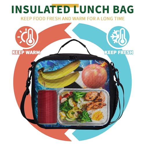 Soccer Lunch Box Blue Yellow Fire Lightning Football Kids Lunch Bag with Shoulder Strap for Boys Girls Durable Insulated Lunch Cooler Bag Thermal Meal Tote for School Picnic - color: A-Soccer