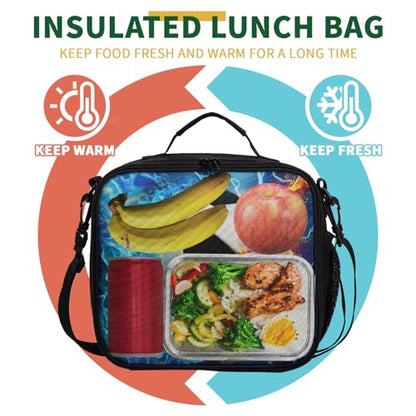 Soccer Lunch Box Blue Yellow Fire Lightning Football Kids Lunch Bag with Shoulder Strap for Boys Girls Durable Insulated Lunch Cooler Bag Thermal Meal Tote for School Picnic - color: A-Soccer