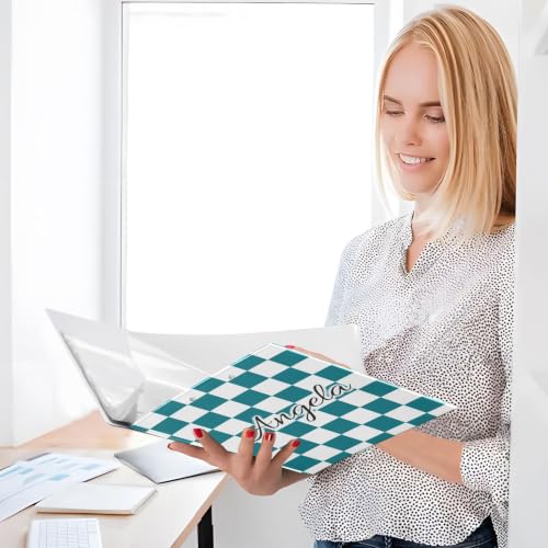 Custom 3 Ring Binder 1.5 Inch Round Rings Teal Checkered Personalized Name Binders Organizer Fashion View Binder with 2 Pockets for School Office Supplies - color: Multi06