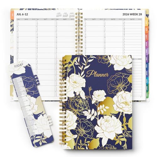 SUNEE 2026-2027 Appointment Book, Quarter-Hourly, Weekly & Monthly - from July 2026 to June 2027, 6.4"x8.3" Academic Planner, Flexible Cover, Note Pages, Bookmark, Spiral Binding, Vintage - color: Dark Blue