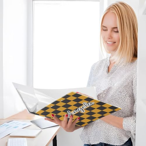 Custom 3 Ring Binder 1.5 Inch Round Rings Black Orange Checkered Personalized Name Binders Organizer Fashion View Binder with 2 Pockets for School Office Supplies - color: Multi01