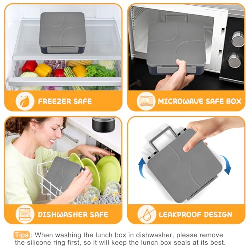 MAXSO Bento Lunch Box Set for Kids with 8 oz Soup Thermo, Leakproof Hot Food Container with 4 Compartments, Insulated Food Jar for Toddler Daycare Boys Girls School - Black - color: Black