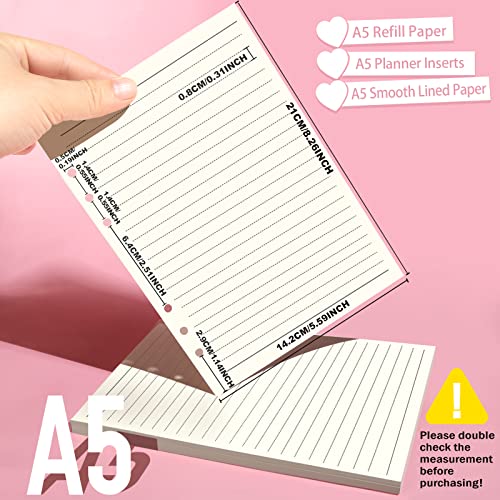LEOBRO A5 Paper, Planner Inserts for A5 Binder, 5.5 x 8.5 Lined Paper, Loose Leaf Paper, with Binder Pockets, for Refillable Notebook, Journal, Planner Refills