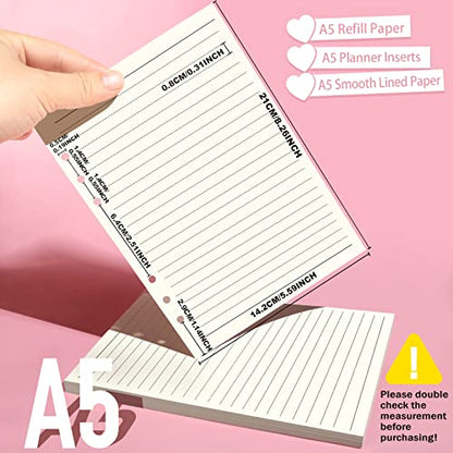 LEOBRO A5 Paper, Planner Inserts for A5 Binder, 5.5 x 8.5 Lined Paper, Loose Leaf Paper, with Binder Pockets, for Refillable Notebook, Journal, Planner Refills