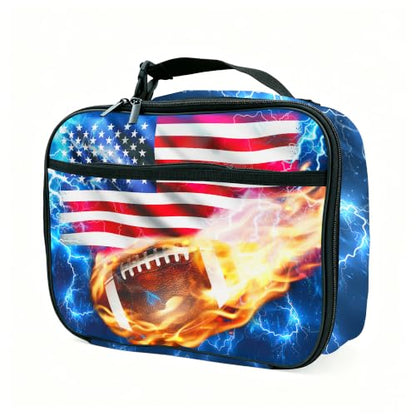 Football American Flag Lunch Box Insulated Reusable Lunch Bag Tote Cooler for Women Men Boy Girl School Work Office Picnic - color: Football American Flag