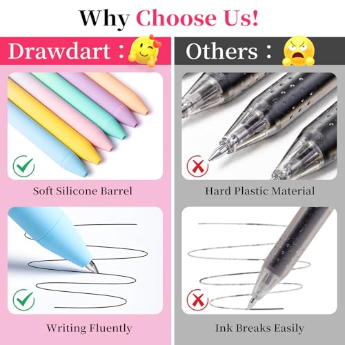 Drawdart Gel Pens, 6 Pcs Smooth Writing No Bleed & Smear, Black Ink Cute Fine Point (0.5mm), Retractable Aesthetic Journaling School Office Supplies for Women & Men - color: 6 Pcs Gradient- Black Ink