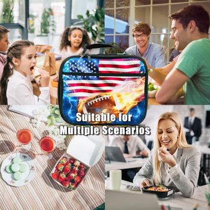 Football American Flag Lunch Box Insulated Reusable Lunch Bag Tote Cooler for Women Men Boy Girl School Work Office Picnic - color: Football American Flag
