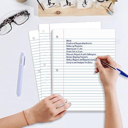 SUNEE Loose Leaf Paper, 900 Sheets, 6 Pack Wide Ruled Paper, 8 x 10-1/2 Inch Filler Paper, 3 Hole Punch Binder Paper, Loose Leaf Notebook Paper, 150 Sheets/Pack - size: Wide Ruled | 6 Pack
