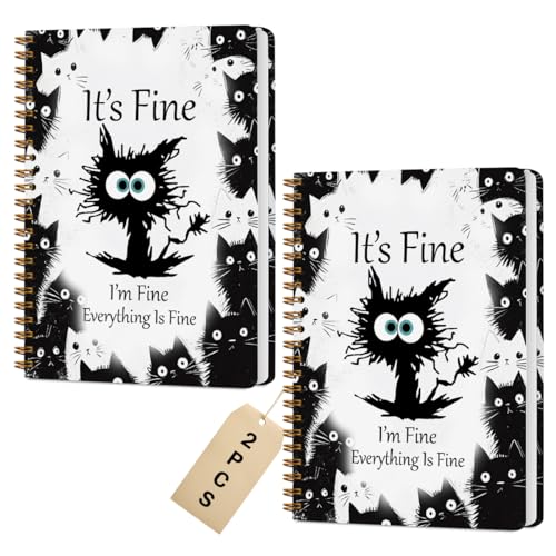 2 Pcs Funny Cat Spiral Notebook, Cat Gifts Journaling Notebooks for Work | College Ruled Notebook Journal Office Classroom Supplies Motivational Cat Themed Gifts for Women Coworkers - color: Multi 1324
