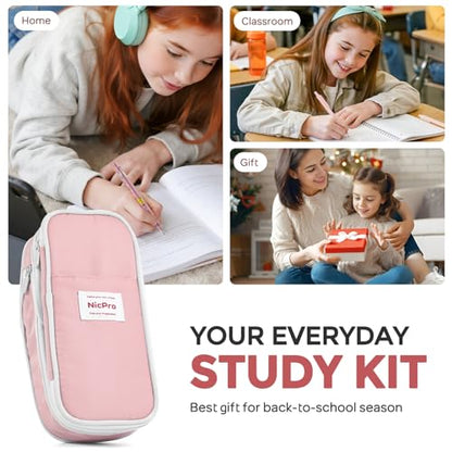 Nicpro 45PCS Mechanical Pencils with 462 Lead Refills (Pink) | 0.5mm-2.0mm Cute Mechanical Pencil Pet, School Supplies Stationary Set with Pencil Case for Girl Note-Taking & Back to School - size: 47 PCS