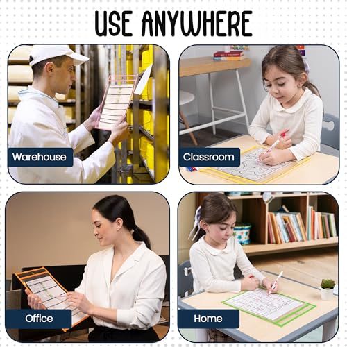 Essex Wares - 6 Pack, Pastel, Dry Erase Pocket Document Protectors, 10" Wide x 13.5" Tall - Dry Erase Clear Plastic Sleeves - Reusable & Easy Erase Plastic Invoice Holders, Water-Resistant & Durable - color: Pastel Colors