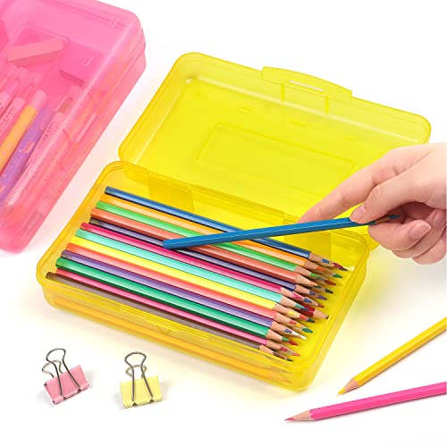 Tamaki 1 Pack Plastic Pencil Box Large Capacity, Blue | Clear Boxes with Snap-tight Lid Stackable Design and Stylish Office Supplies Storage Organizer - color: Yellow
