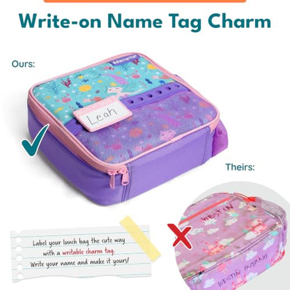 Elemental Insulated Lunch Bag for Kids, with Water Bottle Pocket & Charm Band, Fits Lunch Box, Lunch Bag for School to Keeps Food at Optimal Temperature, 3L - Mermaid - color: Purple